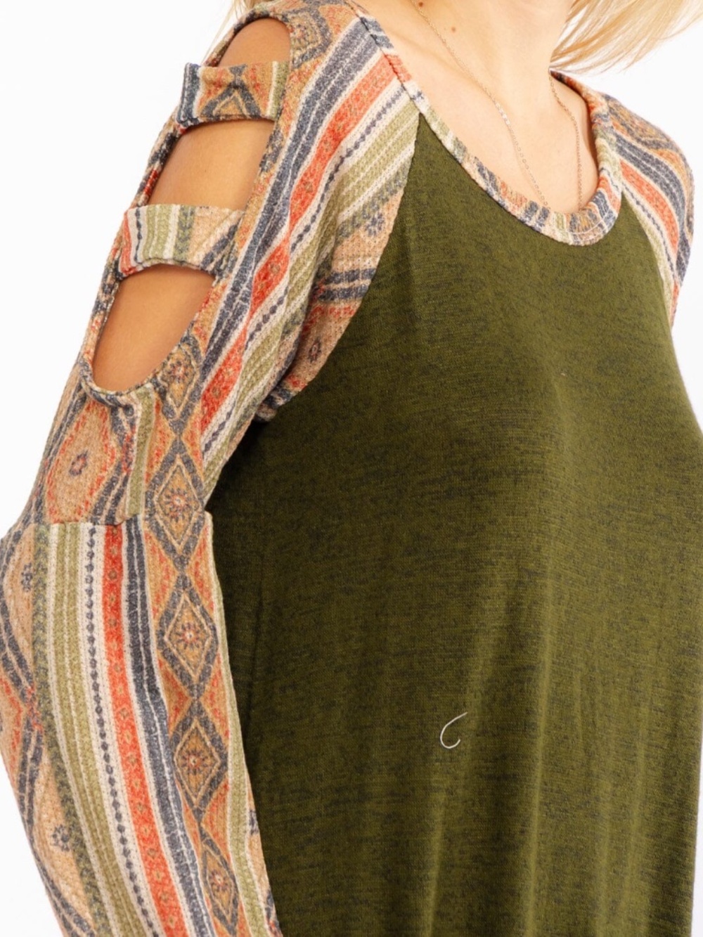 "Twenty Second" Women's Long Sleeve Cut Out Contrast Top - Picture 3 of 10